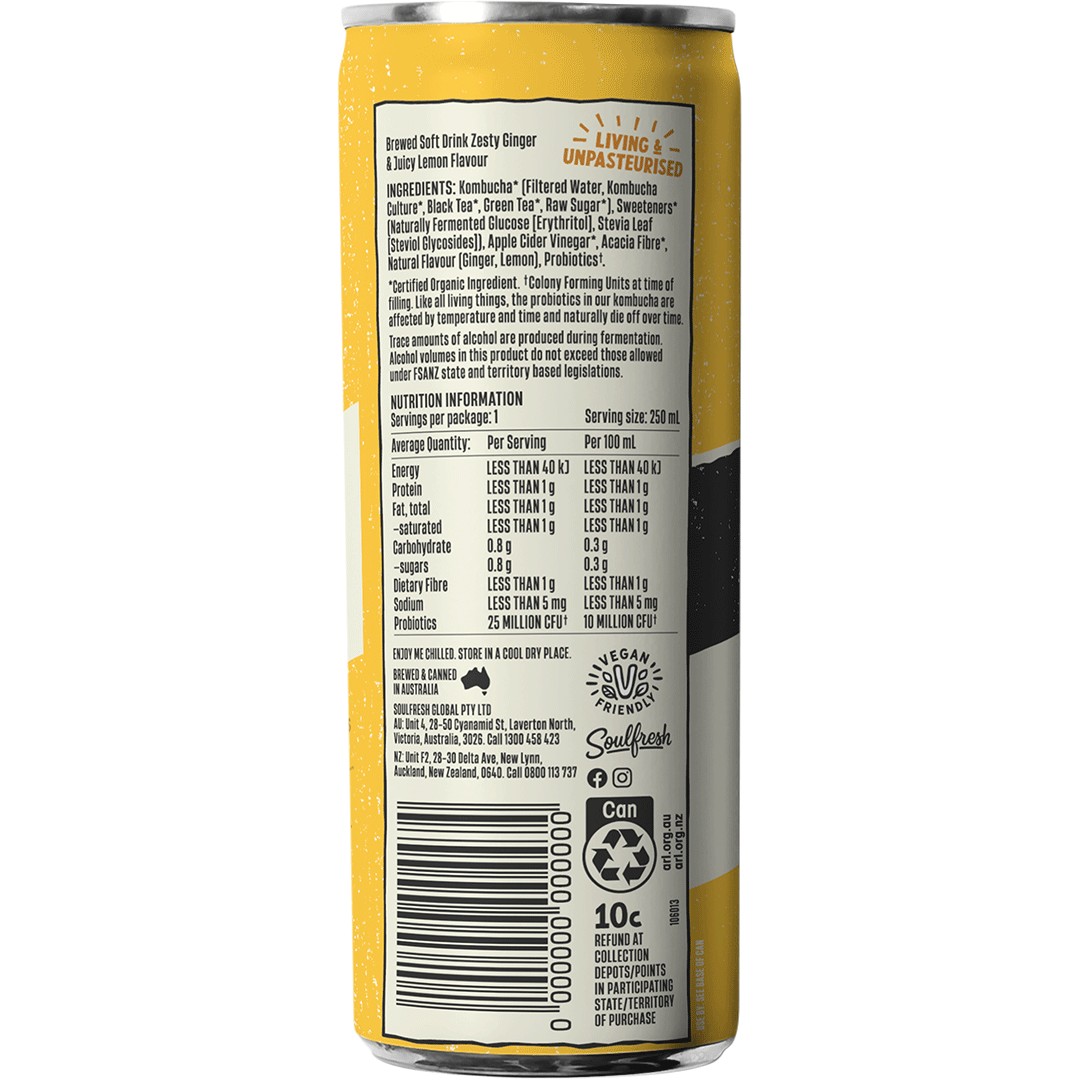 Kombucha Cans - Ginger & Lemon 250ml