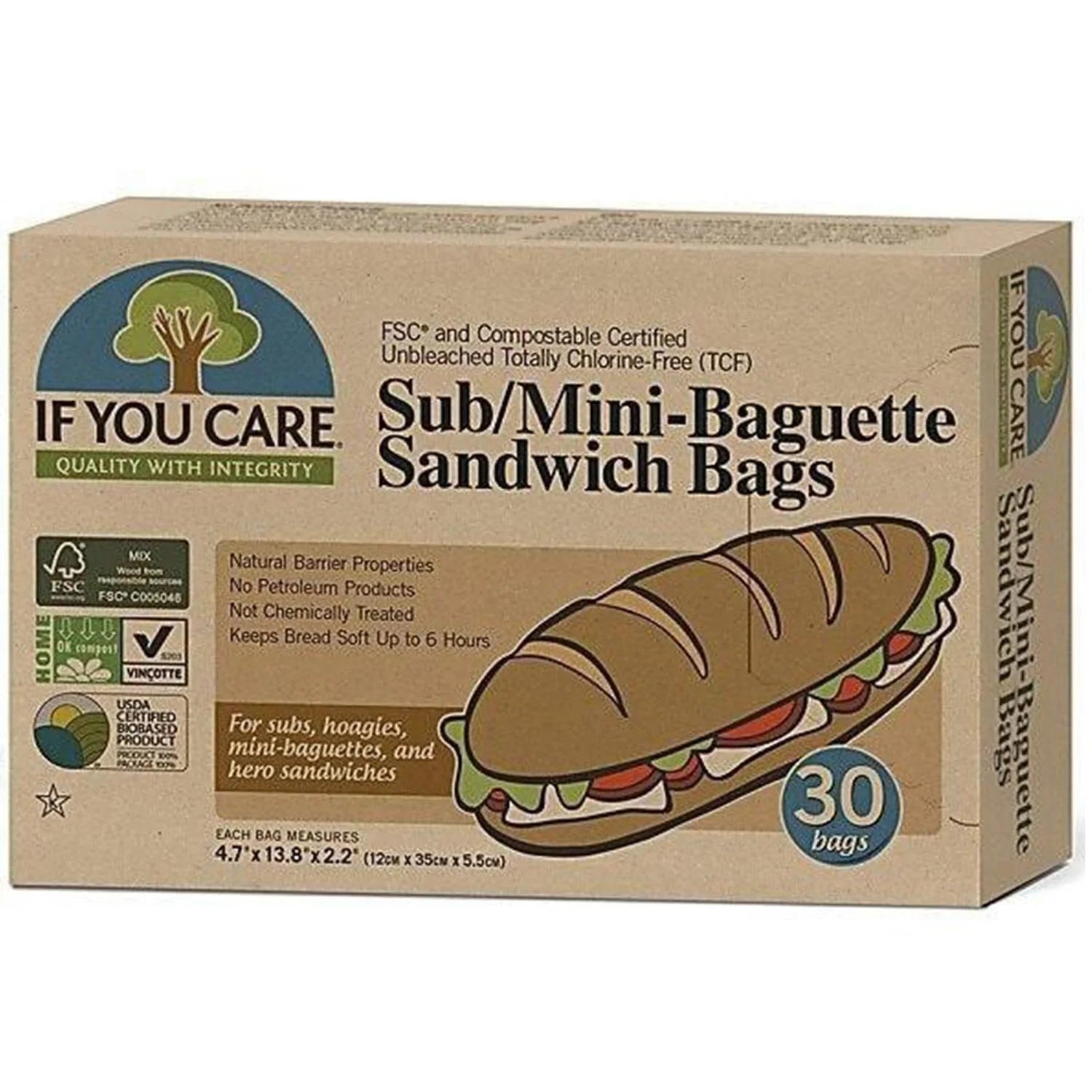 Sub/Mini Baguette Sandwich Bags - FSC & Compostable Certified Unbleached