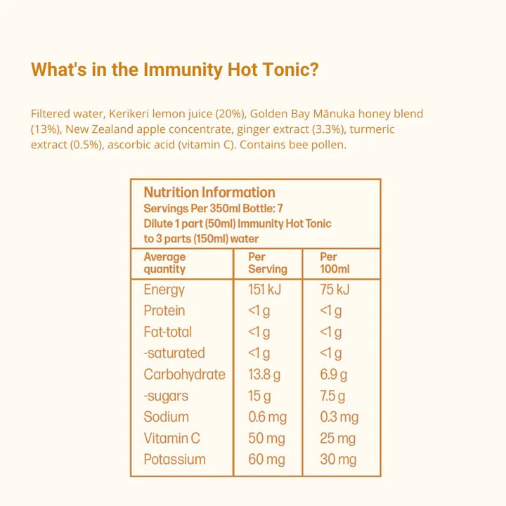 Immunity Hot Tonic - Honey, Ginger, Turmeric & Lemon