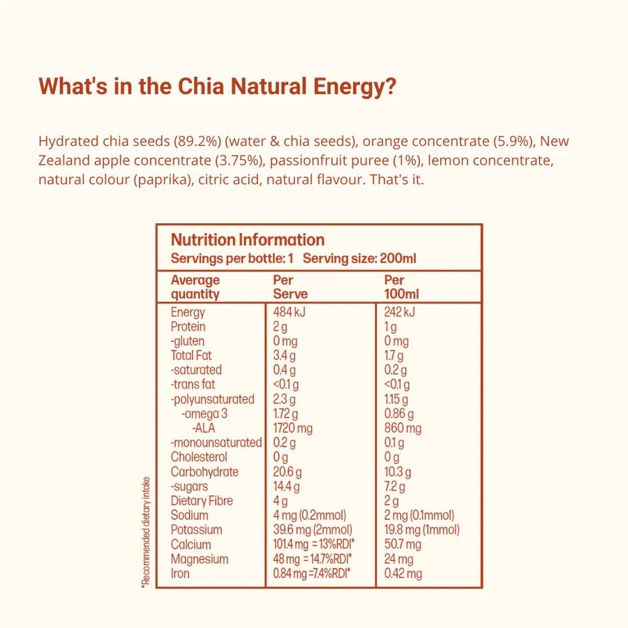 Chia Natural Energy - Orange and Passionfruit 200ml