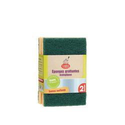 Dishwashing Sponges 2PCS (PET recycled plastic Bottles and crushed wallnut) 2 Green Sponges