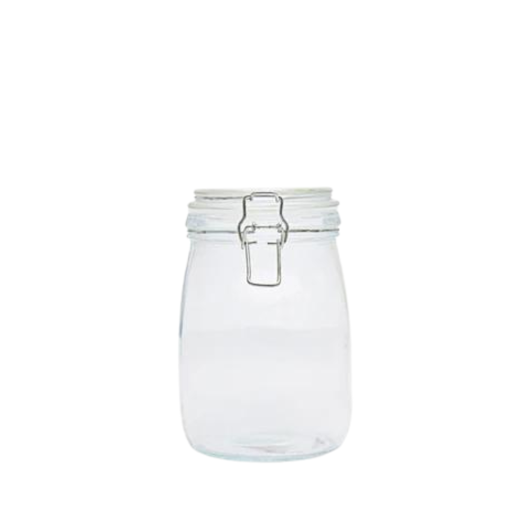 Glass container stainless steel clip 1000ml