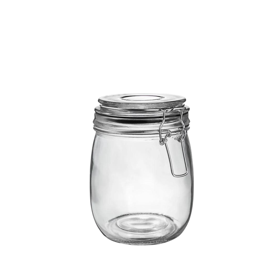 Glass container stainless steel clip 750ml